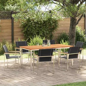 vidaXL Conjunto de Jantar de Jardim 7 Peças em Madeira Sólida de Acácia e Aço Inoxidável.