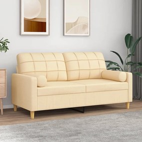vidaXL Sofá 2 lugares c/ almofadas e almofadões 140cm tecido cor creme