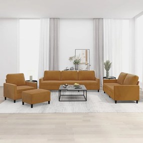 vidaXL 4 pcs conjunto de sofás com almofadões veludo castanho