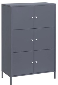 Armário de armazenamento SONGMICS, armário de escritório de metal com 3 níveis, suporte organizador de armazenamento multiuso com 6 portas, 65 x 36 x 105,2 cm, capacidade máxima de carga de 15 kg por prateleira, cinza OMC06GB