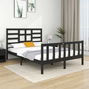 vidaXL Estrutura de cama casal 135x190 cm madeira maciça preto