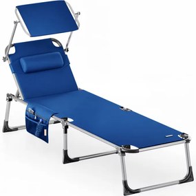 Espreguiçadeira jardim Malta 210x61x35cm com Toldo em alumínio Azul