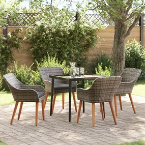 vidaXL Conjunto de Jantar de Jardim de 5 Peças Cinza Poliéster Rattan
