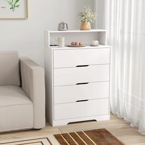 Cómoda com 4 Gavetas 80x40x120 cm e Estação de Carregamento com Porta USB Porta USB-C Prateleira Aberta 80x40x120 cm Branco