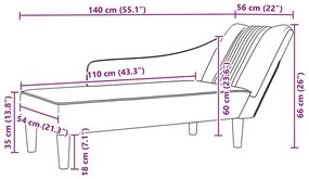 Chaise-longue com apoio de braço direito veludo cinzento claro