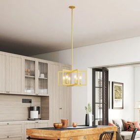 Candeeiro rústico de 6 luzes com design geométrico, altura ajustável e metal industrial cor cobre