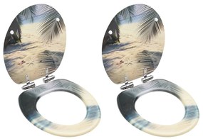 vidaXL Assentos sanita com tampas fecho suave 2 pcs MDF design praia
