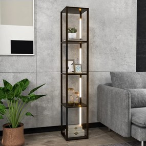 Candeeiro de pé moderno com prateleiras, lâmpadas LED reguláveis em 3 níveis e postes LED giratórios para quarto 29 x 29 x 163 cm cor nogueira
