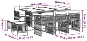 11 pcs conjunto de jantar p/ jardim c/ almofadões vime PE preto