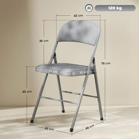 Conjunto de 4 cadeiras dobráveis e portáteis para interior (MESA NÃO INCLUIDA), com assentos e encostos estofados em veludo, estrutura em aço, cinzent