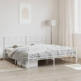 Estrutura de cama com cabeceira e pés 193x203 cm metal branco