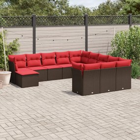 vidaXL 12 pcs conjunto de sofás jardim com almofadões vime PE castanho