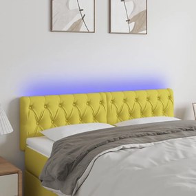 vidaXL Cabeceira de cama c/ luzes LED tecido 160x7x78/88 cm verde