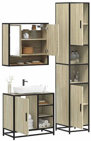 vidaXL 3 pcs conj. móveis casa banho derivados madeira carvalho sonoma