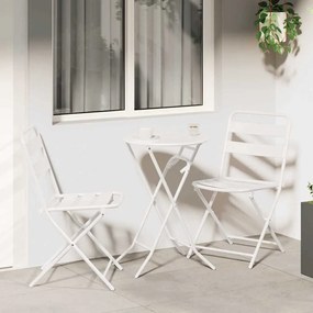 vidaXL Conjunto Bistro Dobrável de 3 Peças Branco Aço