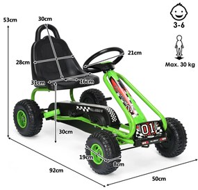 Kart a pedais para crianças com 4 rodas antiderrapantes Assento envolvente e travão de mão 92 x 50 x 53 cm Verde