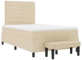 Cama Box Spring com Colchão &amp; Banqueta Creme 120x200 cm Tecido