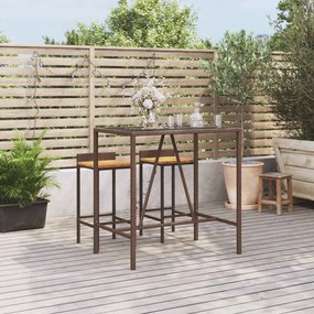 vidaXL Mesa de bar com tampo de vidro 110x70x110 cm vime PE castanho