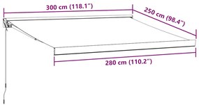 Toldo retrátil 3x2,5 m tecido e alumínio antracite e branco