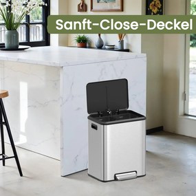 Caixote de lixo com 2 compartimentos 2 x 15 L para reciclagem e lixo residual prateado metálico