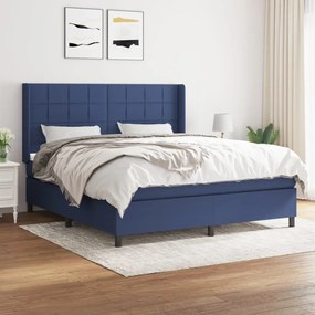 vidaXL Cama com molas/colchão 180x200 cm tecido azul