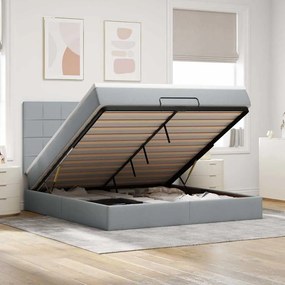 Estrutura cama otomana colchão 160x200 cm tecido cinzento claro