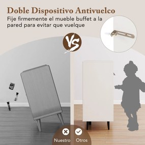 Aparador Buffet de cozinha 120 x 40 x 90 cm com estantes ajustáveis Armário bar com 3 compartimentos e portas para sala de jantar Branco