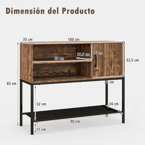 Aparador Elvas com Suporte para Garrafas e Estante Inferior – 100x35x8