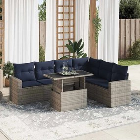 7 pcs conjunto sofás jardim c/ almofadões vime PE/acácia preto