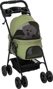 Carrinho de bebé dobrável para cães e gatos, com cesto de arrumação, porta-copos, tecido Oxford 300D impermeável, 4 rodas, verde
