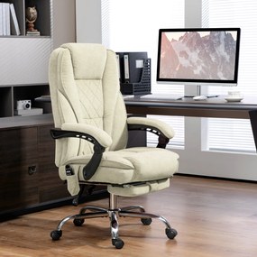 Cadeira de escritório com massagem e aquecimento, altura ajustável, encosto reclinável, comando à distância e apoio para os pés retrátil, cor bege