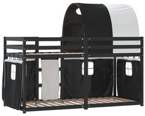 Beliche com cortinas 90x190 cm pinho maciço branco e preto