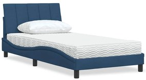vidaXL Cama com colchão 100x200 cm tecido azul