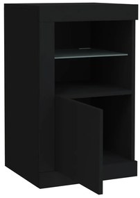 Armário de apoio com luzes LED derivados de madeira preto