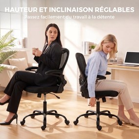 Cadeira de escritório ergonómica, em malha, braços rebatíveis, altura ajustável preta
