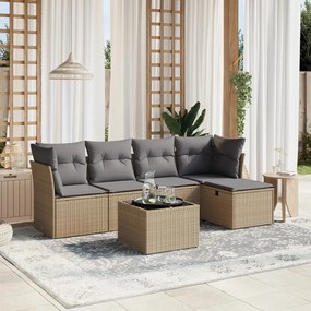 6 pcs conj. sofás jardim c/ almofadões vime PE bege misturado