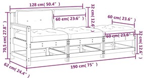 3 pcs conjunto lounge de jardim c/ almofadões pinho impregnado