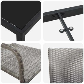 Conjunto de Jantar para Jardim - 3 Peças em Cinza Poly Rattan.