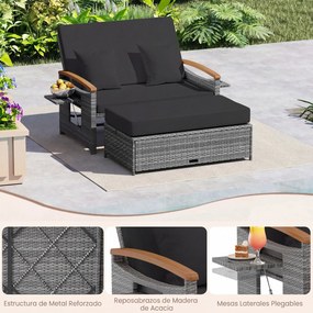 Conjunto de Sofá-Cama de 2 Lugares e Pufe, 164 x 72-111 x 54,5-88 cm, Encosto Ajustável em 4 Níveis, Cinzento + Preto