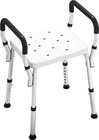 HOMCOM Banqueta de duche para idosos e pessoas com deficiência com apoios de braço, altura ajustável, pés antiderrapantes, branco | Aosom Portugal