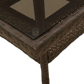 Mesa de jardim com tampo de vidro 80x80x75 cm vime PE castanho