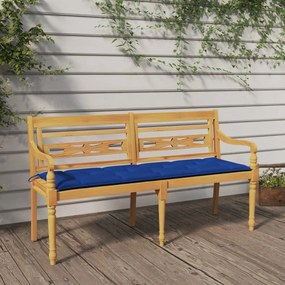 vidaXL Banco Batavia com almofadão azul 150 cm madeira de teca maciça