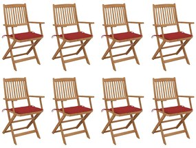 vidaXL Cadeiras de exterior dobráveis c/ almofadões 8pcs acácia maciça