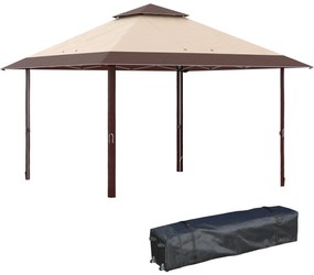 Outsunny Tenda Dobrável 3,85x3,85 m Tenda de Jardim com Telhado Duplo Altura Ajustável para Festas Casamentos Cáqui e Café