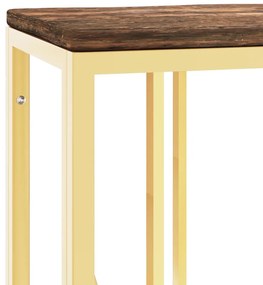 Mesa consola aço inoxidável/madeira recuperada maciça dourado