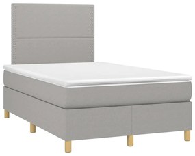 Cama box spring c/ colchão e LED 120x200 cm tecido cinza-claro