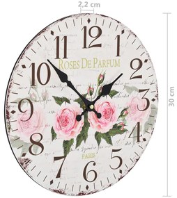 Relógio de parede vintage florido 30 cm