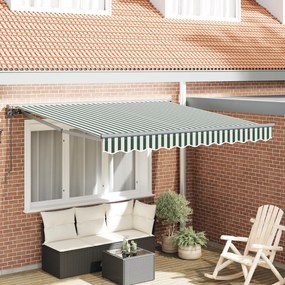 vidaXL Toldo Retrátil Manual Verde e Branco 300x250 cm tecido