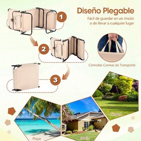 Conjunto de 2 Espreguiçadeiras Dobráveis, 63 x 142-194 x 92 cm, Encosto Ajustável em 5 Posições, Bege