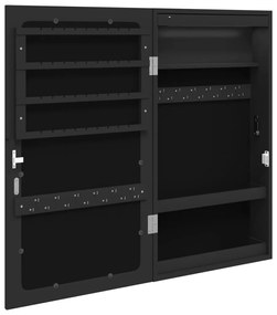 Móvel para joias de parede espelhado com luzes LED preto